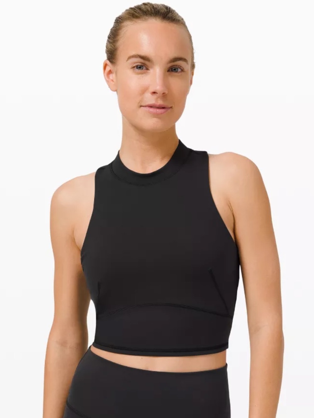Lululemon Black Everlux and Mesh Tank Top High Neck Longline Sports Bra Size 8